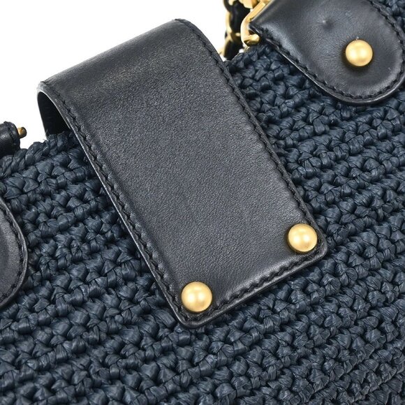 Chanel Navy Straw Chain Tote Handbag 115859 - Picture 4 of 10